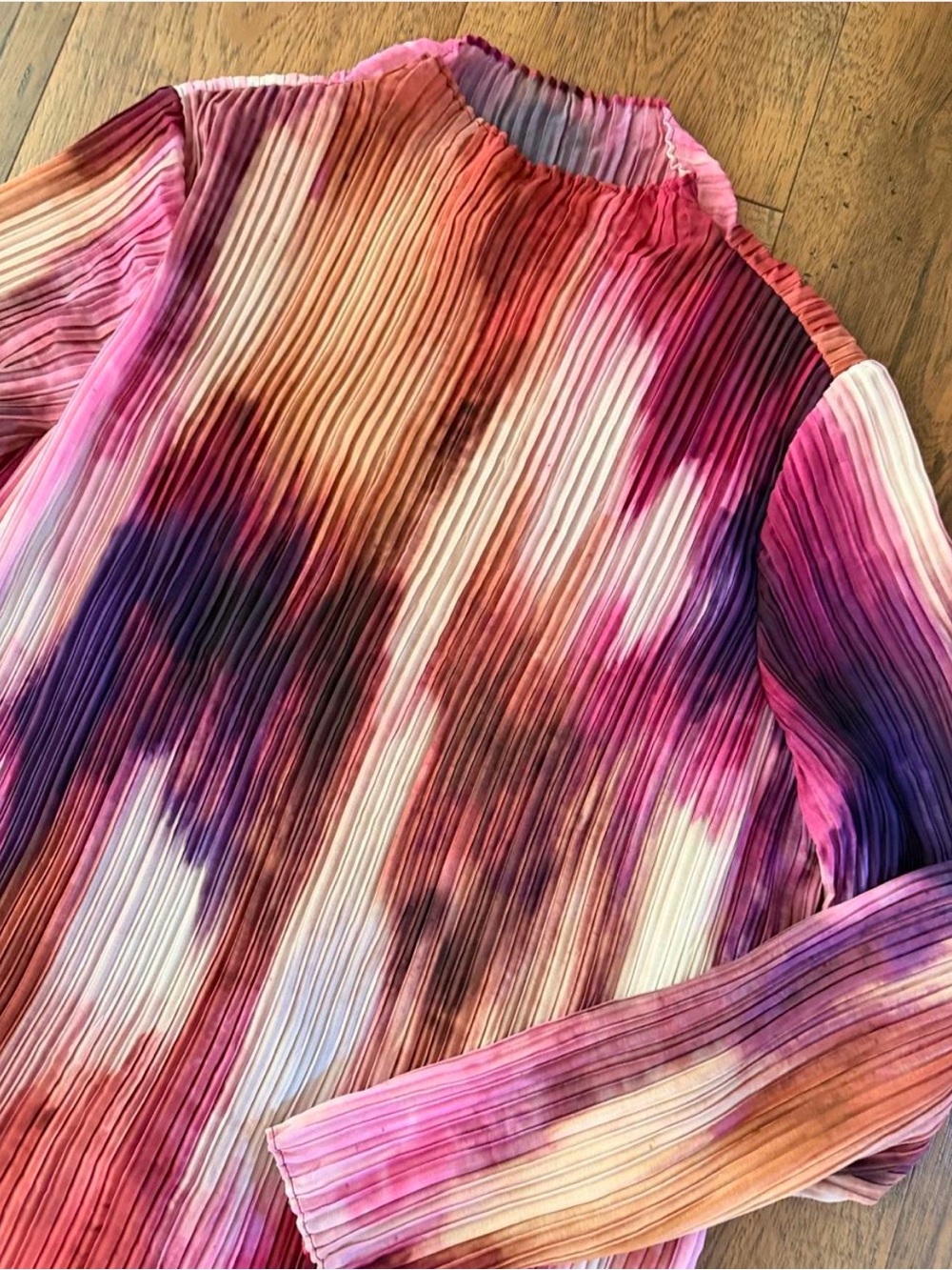 Banana Republic Pleated Long-Sleeve Top in Pink, Purple and Orange Wash - Picture 3 of 4